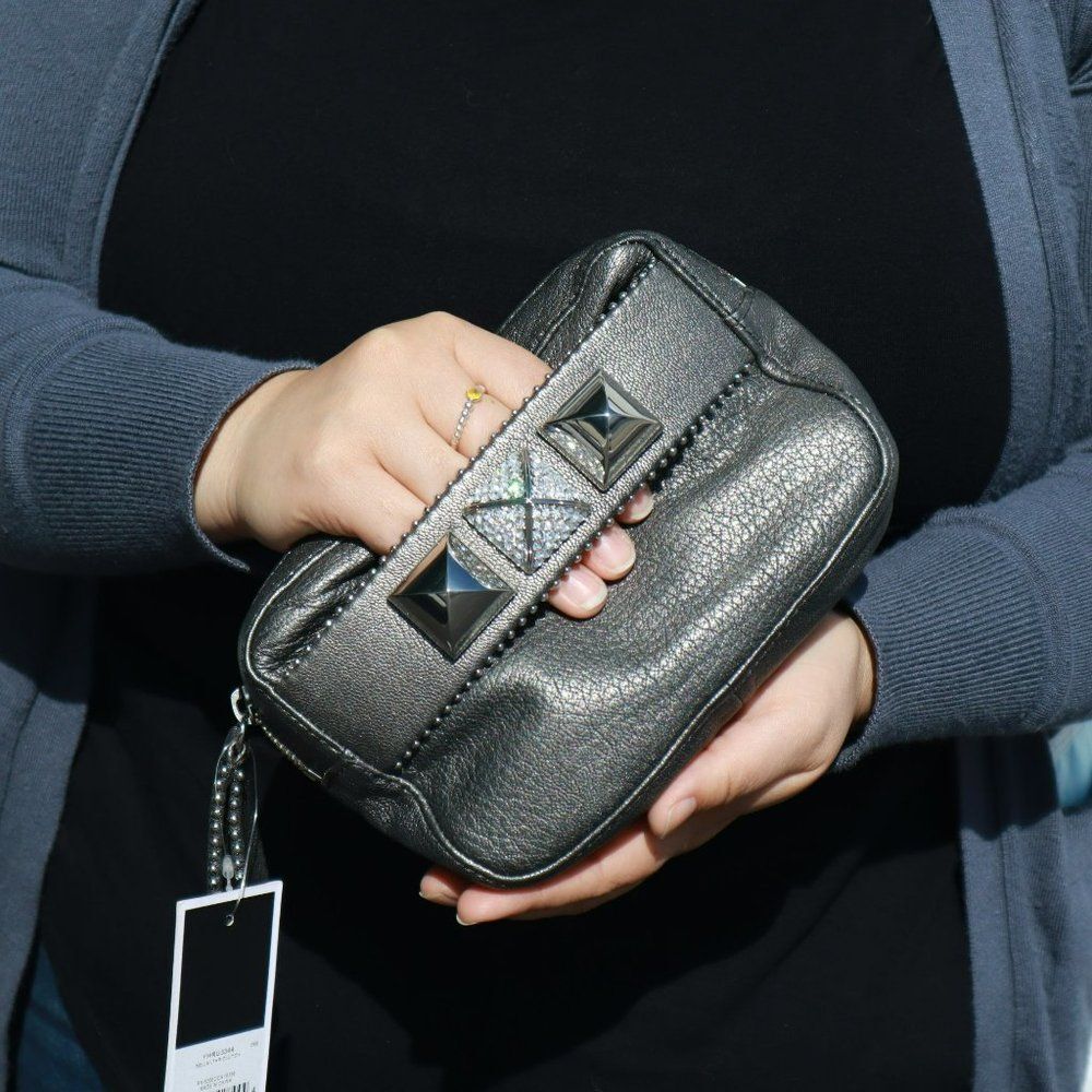 NWT Juicy Couture Soft Leather Bella Stud Punk Clutch Gunmetal